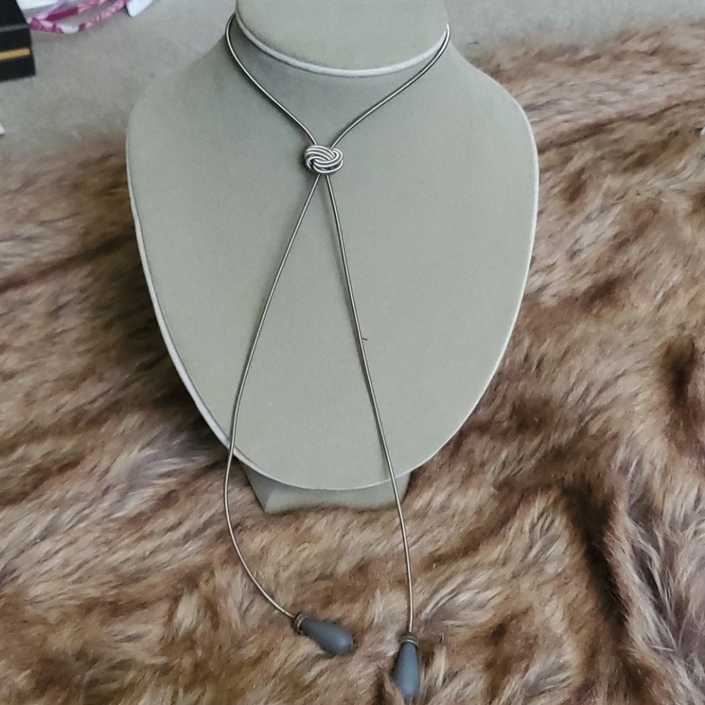 French designer wire lariet tear drop necklace
